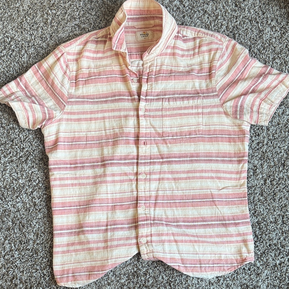 Marine Layer Men's Red and White Striped Casual Shirt